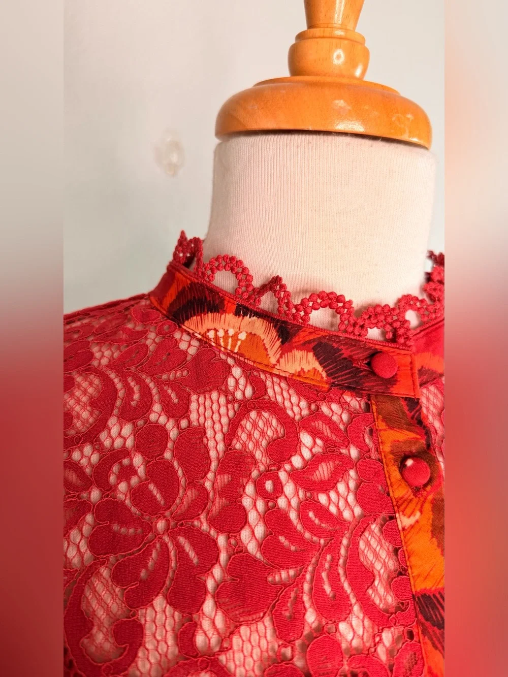 FARM RIO by Anthropologie Red Floral Puff-Sleeve Blouse